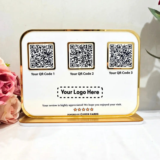 Premium 3 QR White Stand with Golden Finish