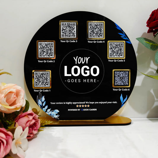 Round Shape 6 QR with UV Printed Acrylic Stand