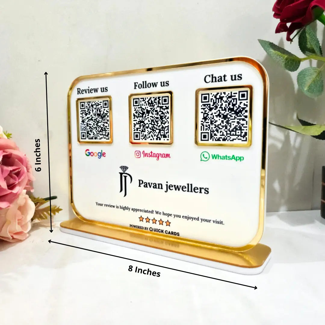 Premium 3 QR White Stand with Golden Finish