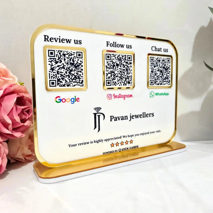Premium 3 QR White Stand with Golden Finish