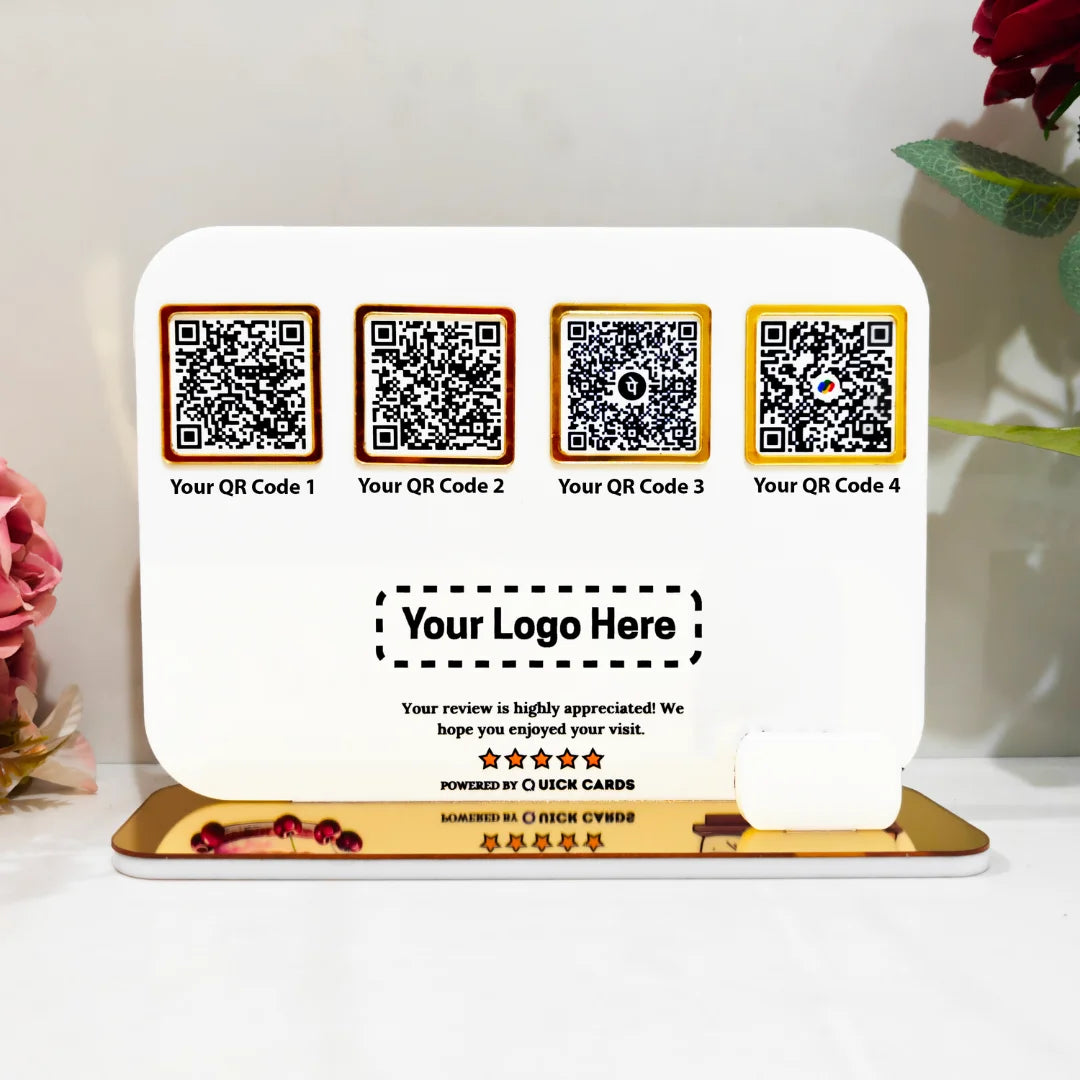 4 QR premium white Standee With Card Holder