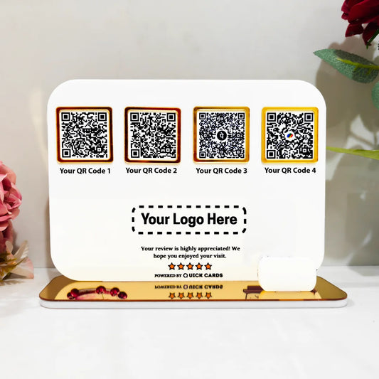 4 QR premium white Standee With Card Holder