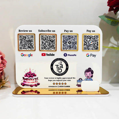 4 QR premium white Standee With Card Holder