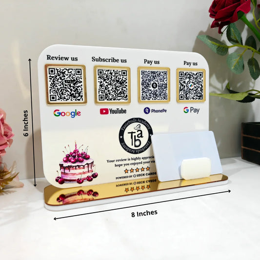 4 QR premium white Standee With Card Holder