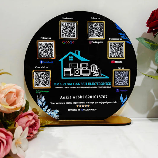 Round Shape 6 QR with UV Printed Acrylic Stand