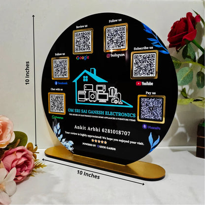 Round Shape 6 QR with UV Printed Acrylic Stand