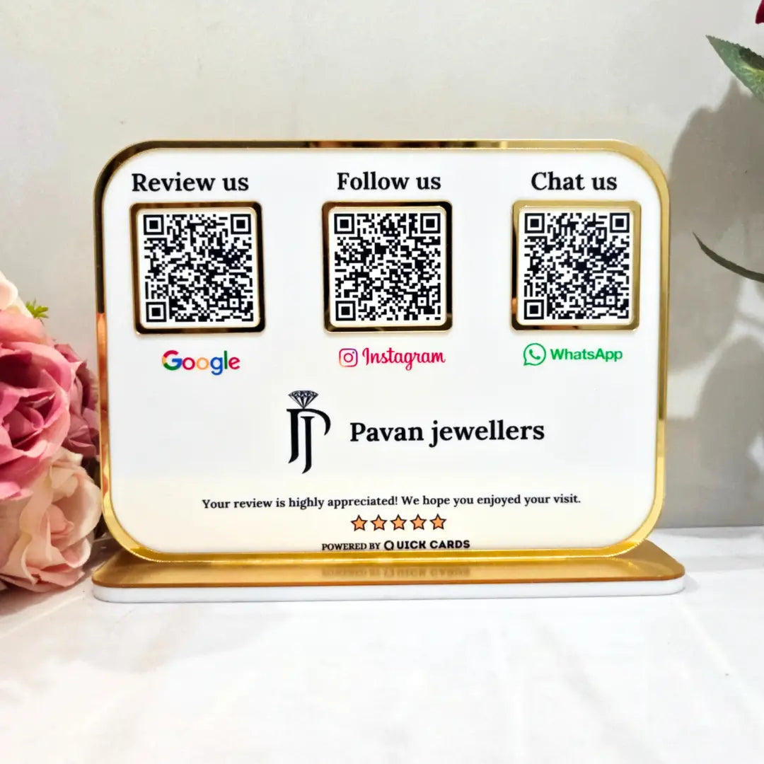 Premium 3 QR White Stand with Golden Finish