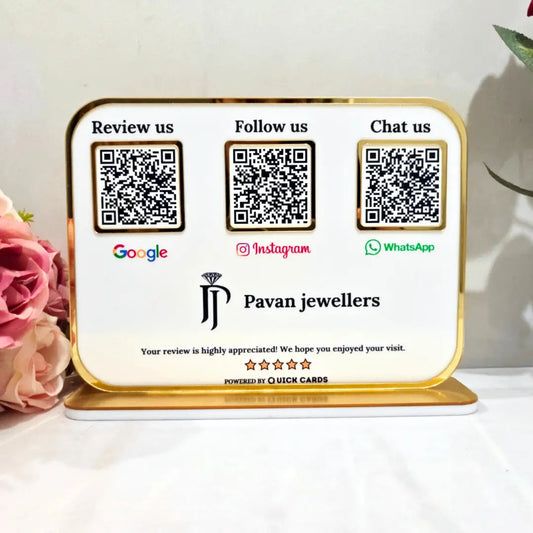 Premium 3 QR White Stand with Golden Finish