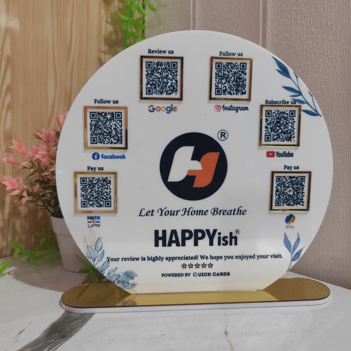 Round Shape 6 QR with UV Printed Acrylic Stand