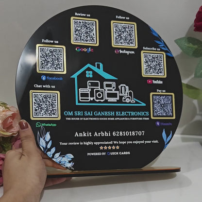 Round Shape 6 QR with UV Printed Acrylic Stand