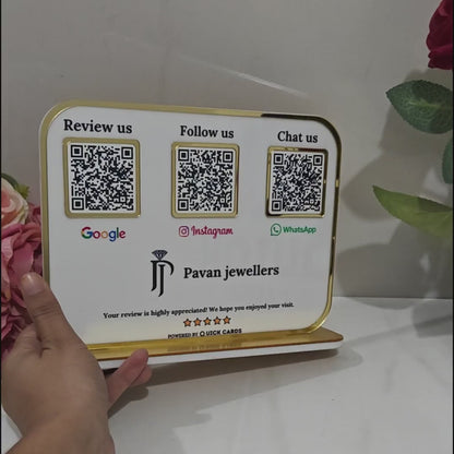 Premium 3 QR White Stand with Golden Finish